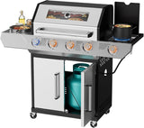4-Burner Propane Gas Grill with Side Burner, LED Display, 60,000 BTU BBQ Grill with Stainless Steel Body, 629 Sq. In. Cooking Area
