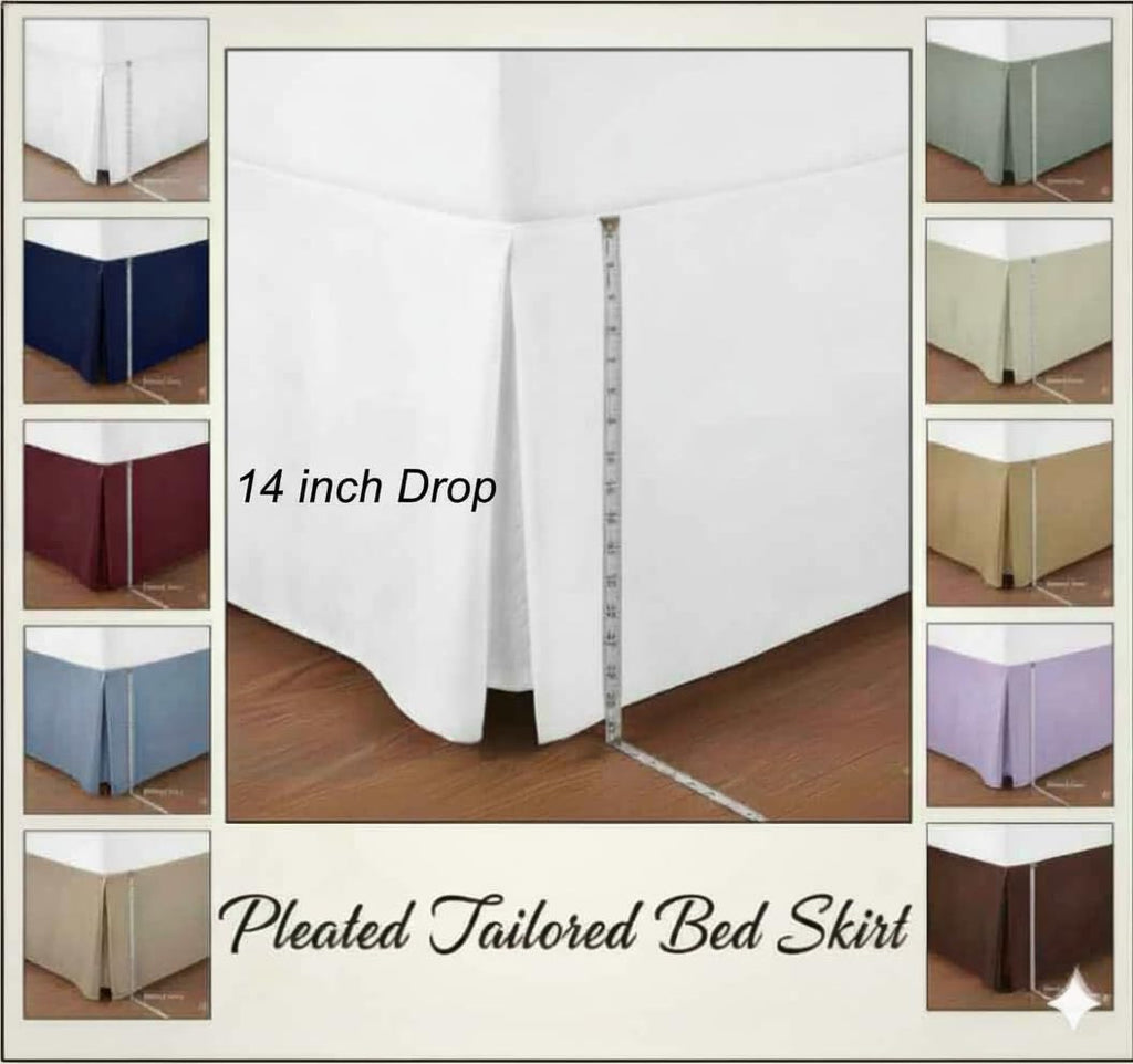 Microfiber Bed Skirts (14 inch Drop) -Queen Size, Solid Black- Pleated Tailored Bedskirts with Split Corners
