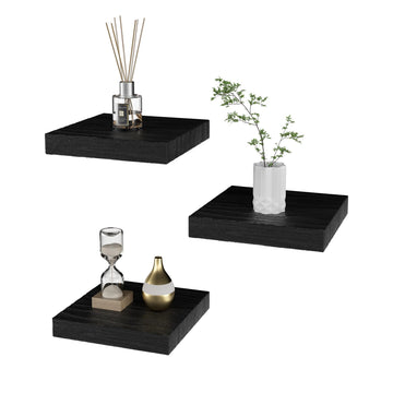 Small Floating Shelves for Wall - 6 Inch Mini Square Black Shelves Decor Set of 3