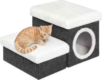 Cat House Pet Stairs for Bed & Couch, 15.7"x12.6"x12.6", Grey