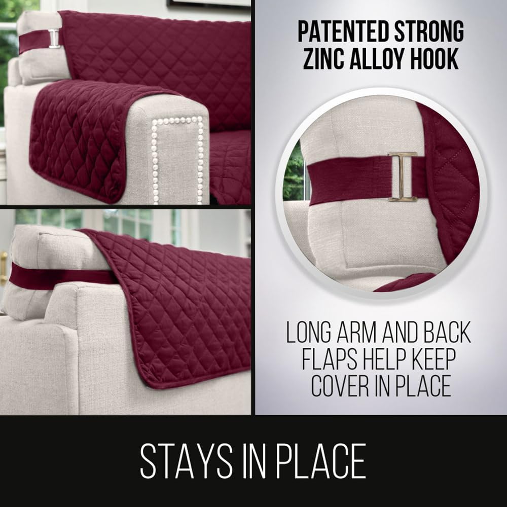 Couch Sofa Slip Cover for Dogs with Strap, Burgundy Tan