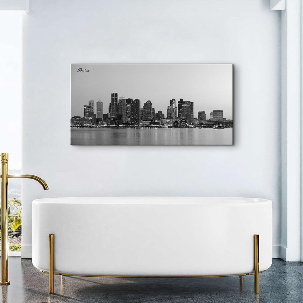 Boston Skyline Wall Art Decor Black and White City Canvas Prints Modern Aesthetic Cityscape Pictures Boston Downtown