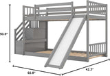 Twin Over Twin Bunk Bed with Slide and for Storage Staircase for Teens, Boys or Girls, No Box Sping Needed