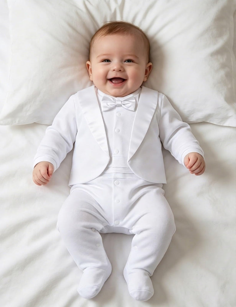 Baby Baptism Outfit Boy Infant Tuxedo Christening Footie White 6-9 Months