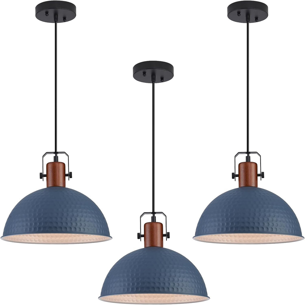 12 Inch Blue Pendant Lights Hammered Matte Pendant Lights for Kitchen Island Industrial Farmhouse Adjustable Height