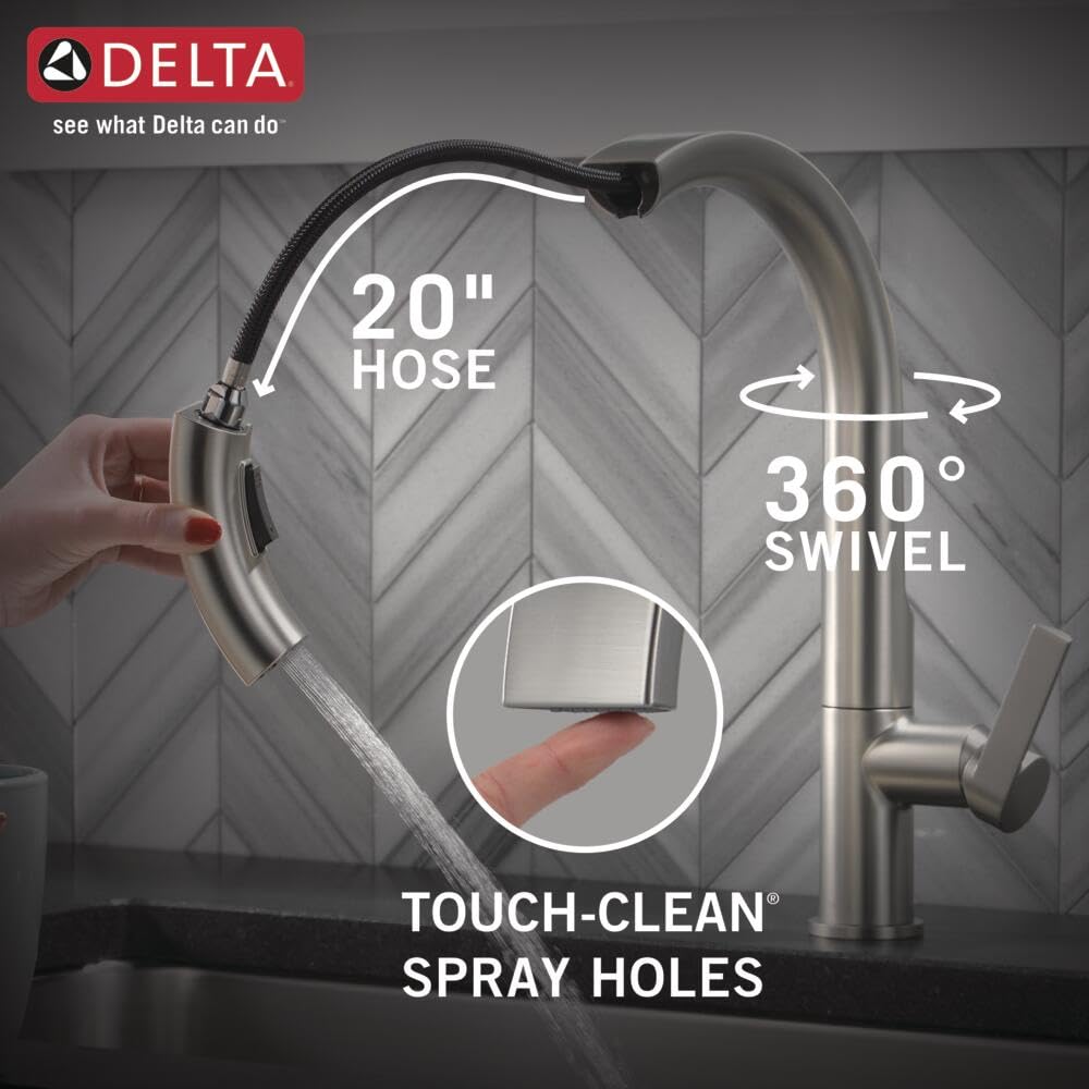 Keele Brushed Nickel Kitchen Faucet with Pull Down Sprayer, Modern Single Hole Faucet, Single Handle, Spotshield