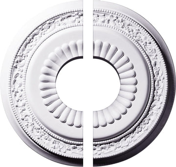Ornate Round Two-Piece Ceiling Medallion, 20-5/8 Inch, 6-1/4 Inch Center Opening, Primed White