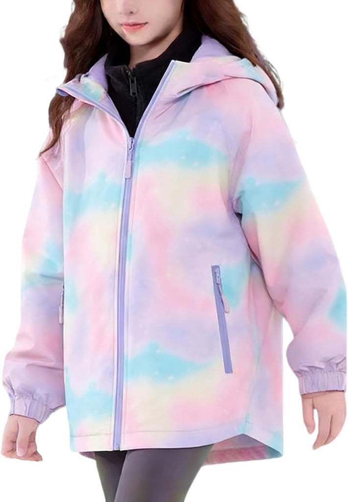 Girls Waterproof Hooded Jackets Fleece Lined Rain Jackets