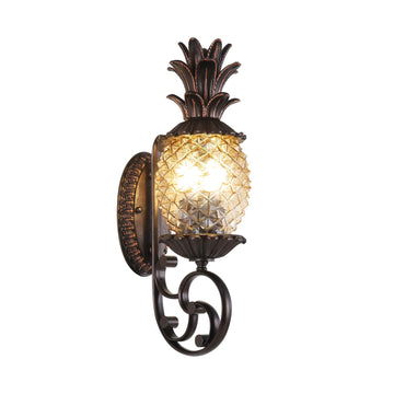 Pineapple Outdoor Wall Sconce, 3-Light E12 Candelabra Base, Waterproof Aluminum Porch Light with Clear Diamond Glass