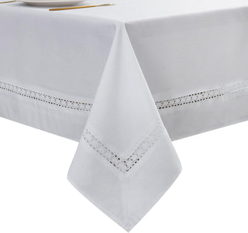 Heavy Duty Fabric Tablecloth with White Lace-Waterproof/Wrinkle Free/Stain Resistant/Oil Proof-for D