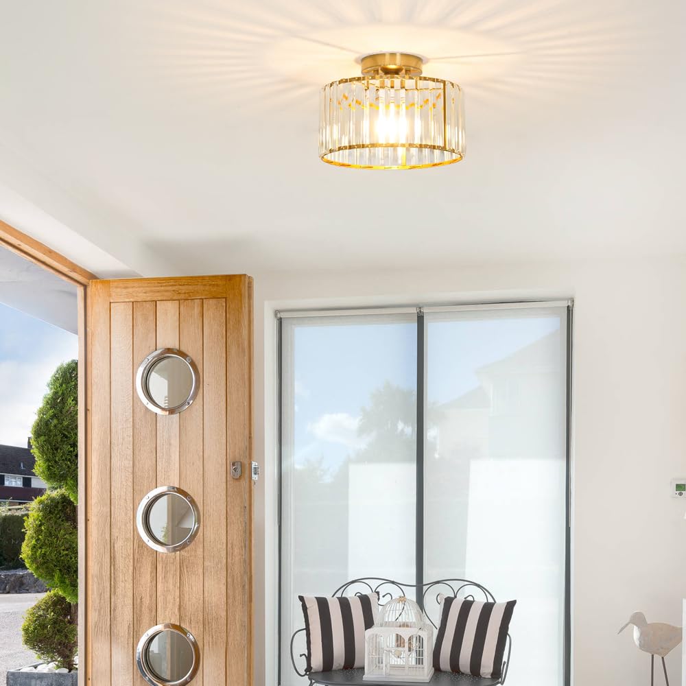 Crystal Ceiling Light Fixture, Modern Semi Flush Mount Ceiling Light, Gold Hallway Lighting Fixtures Chandelier