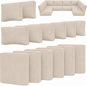 14 Piece Patio Cushion Covers Replacement, Waterproof Outdoor Furniture Covers with Reinforced Zippers and Non-Slip