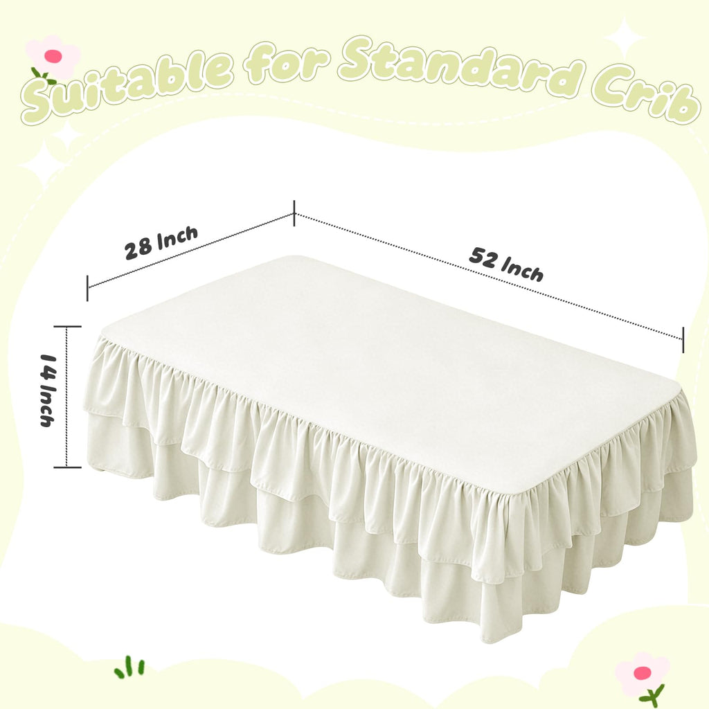 Ruffled Crib Bed Skirt, Beige, Soft Double Layer, 28"x 52"