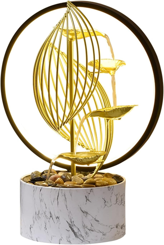 Qingyinge 15'' H Large Golden Tabletop Water Fountain with Led Light Meditation Yoga Spa Room Decor