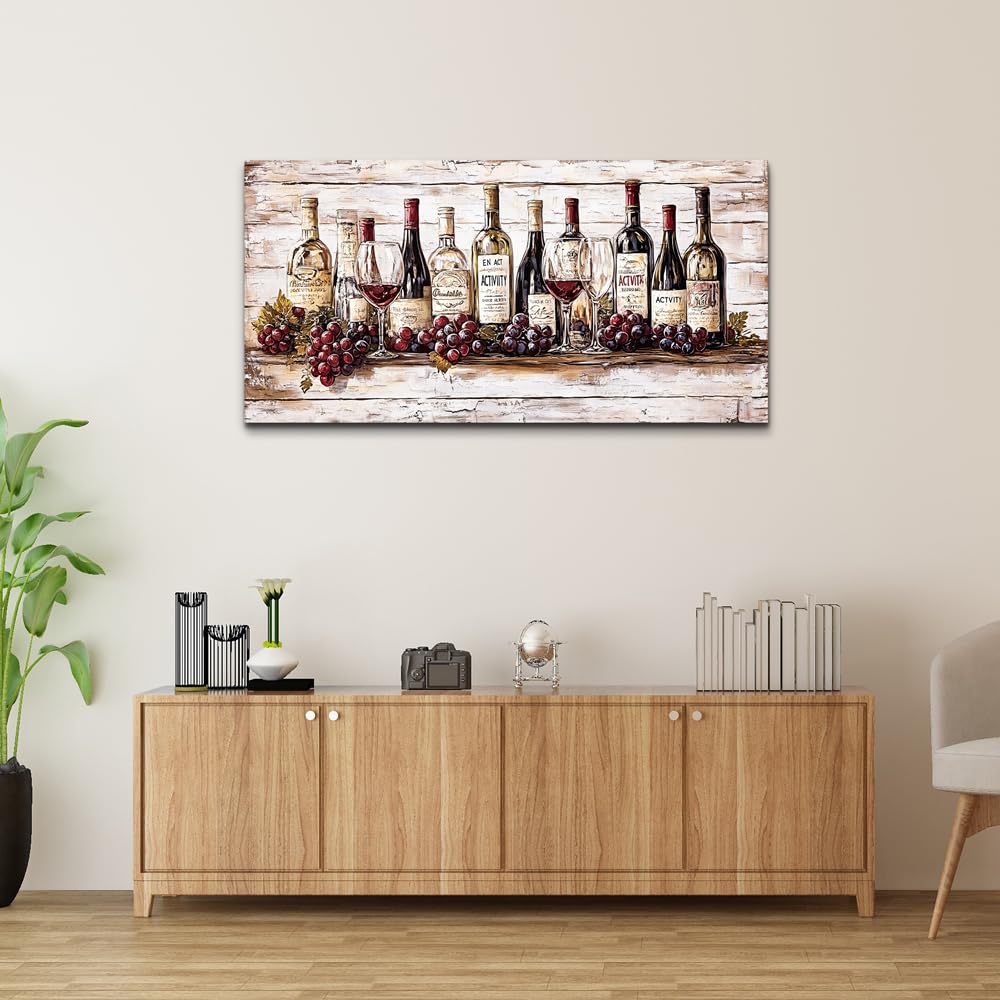 Canvas Wall Art Wall Decor Kitchen Wall Decorations Wine Bottle Painting Farmhouse Pictures Artwork Room Aesthetic