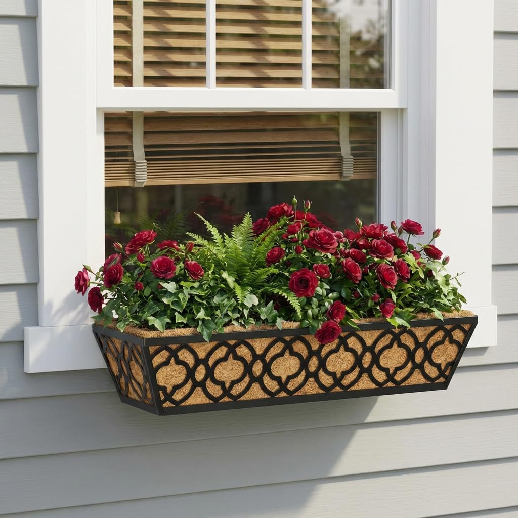 Deck Railing Planter Boxes, Adjustable Balcony Planter for Outdoor Plants, Metal Railing Planter Box for Deck, Fence
