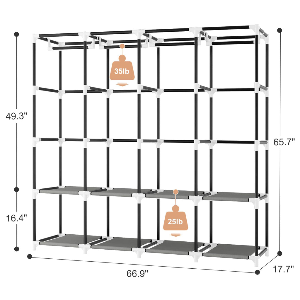 Portable Closet for Hanging Clothes, 67 Inch Wide Portable Wardrobe Closet with Cover, 4 Hanging Rod, Storage Shelves