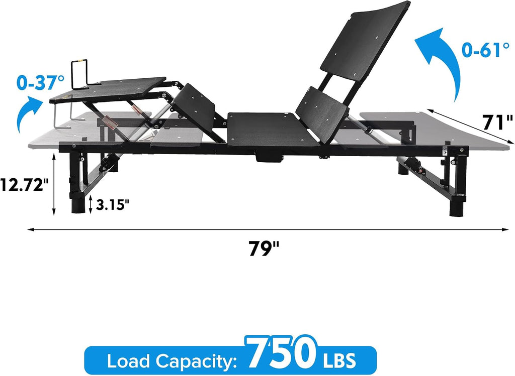 King Size Adjustable Bed Frame, Adjustable Bed Base Head and Foot Incline, Wireless Remote Control, Zero Gravity