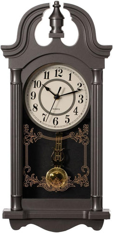 20" Vintage-Inspired Plastic Grandfather Wall Clock Realistic Wood-Grain Finish Swinging Pendulum Battery-Operated Decorative Accent for Home Office Living Room Kitchen Hallway, Charcoal A134-B0F9B33LPB