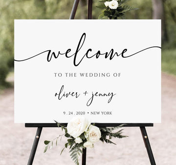 Wedding Welcome Sign, Modern Calligraphy Wedding Welcome Sign, Decorations Signage 12" X 18" (Small), 27" (Medium)