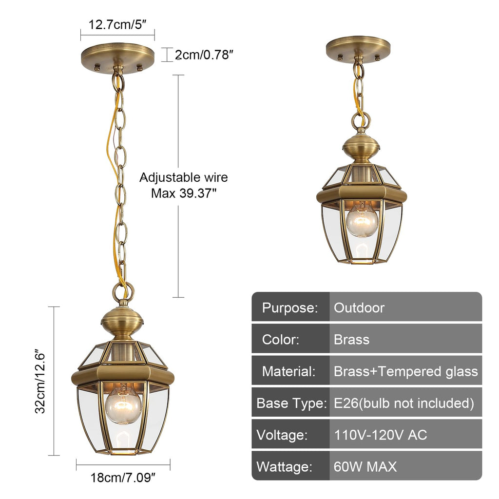 Solid Brass Outdoor Pendant Light, Antique Brass