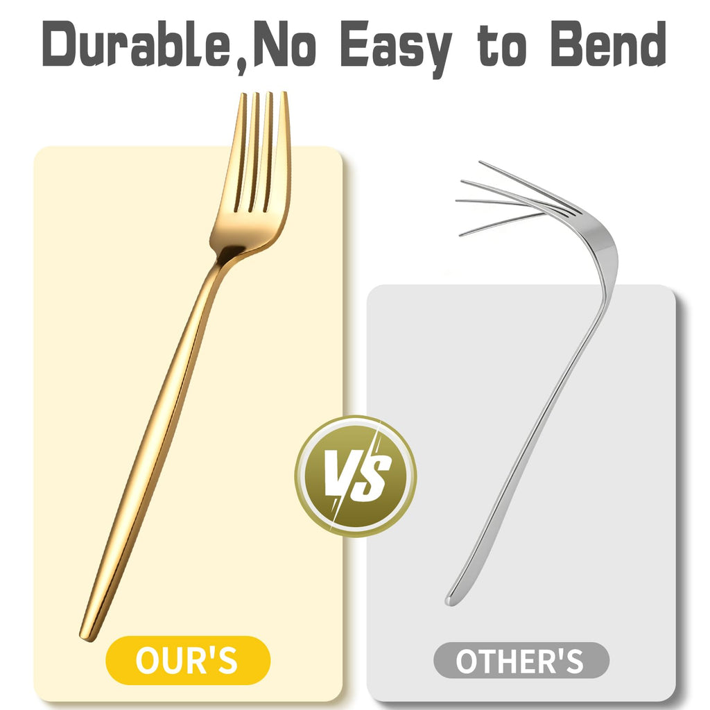 60-Piece Gold Silverware Set for 20, Food Grade Stainless Steel Flatware Set with Thickened Forks Spoons Knives
