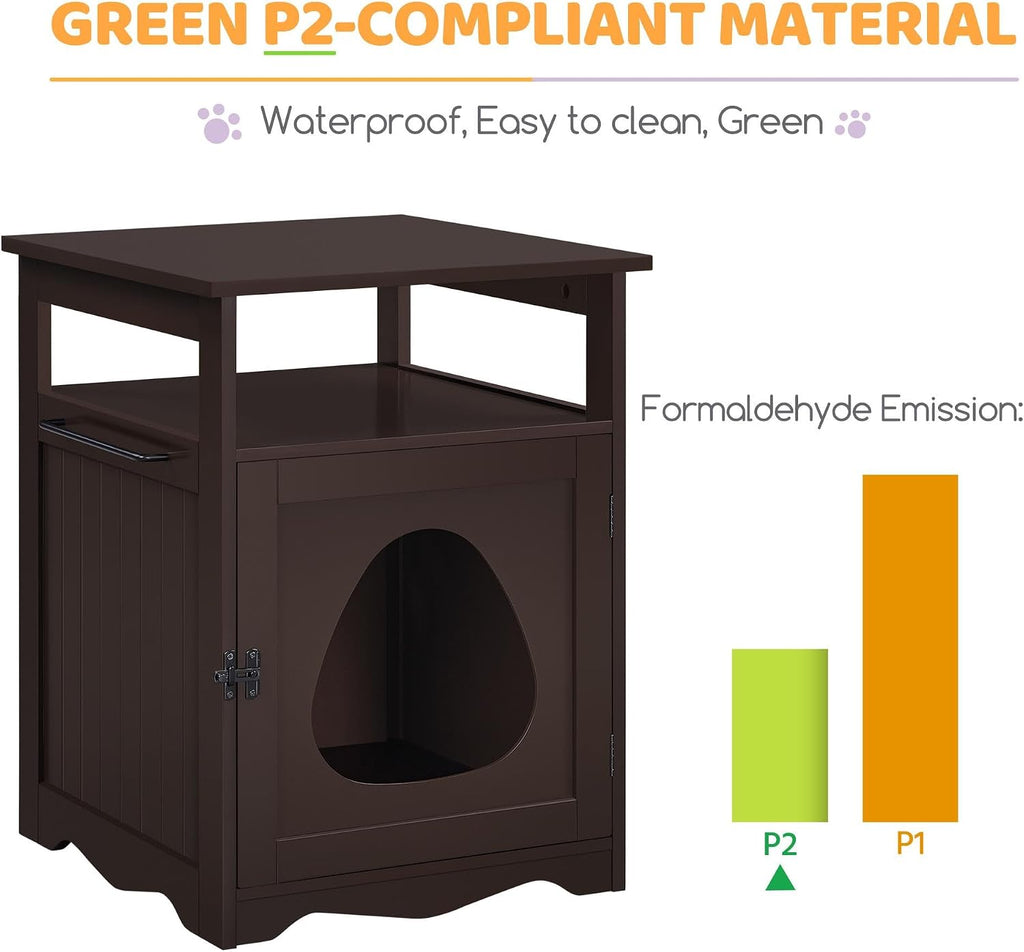 Hidden Cat Litter Box Enclosure Furniture with Storage Shelf