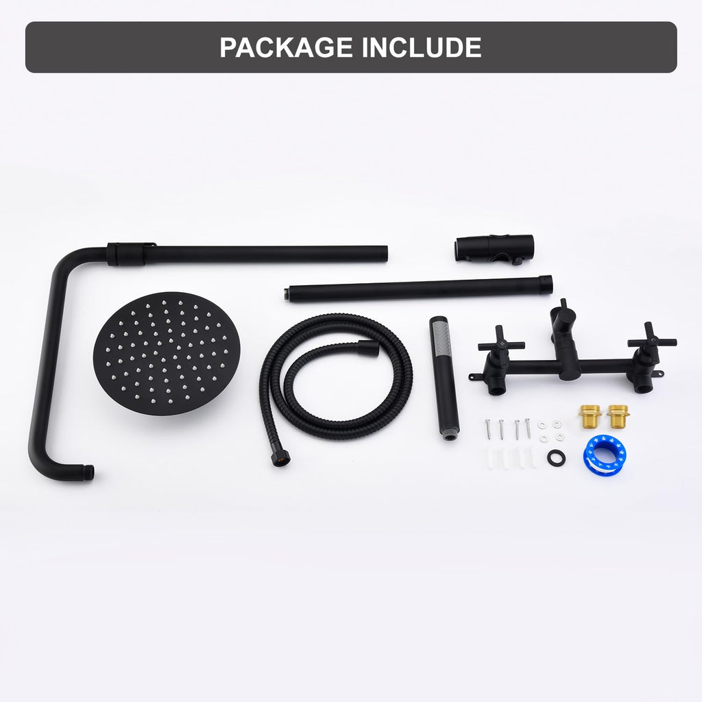 Outdoor Shower Kit, 2-Handle Stainless Steel Valve Exposed Outdoor Shower Fixtures with 8-Inch Shower Head and