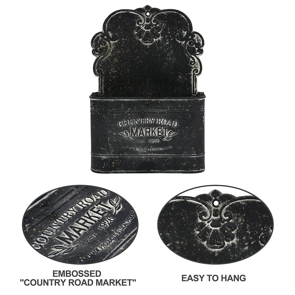Black Metal Wall Planter - Outdoor Indoor Hanging Rustic Mount for Farmhouse Decor