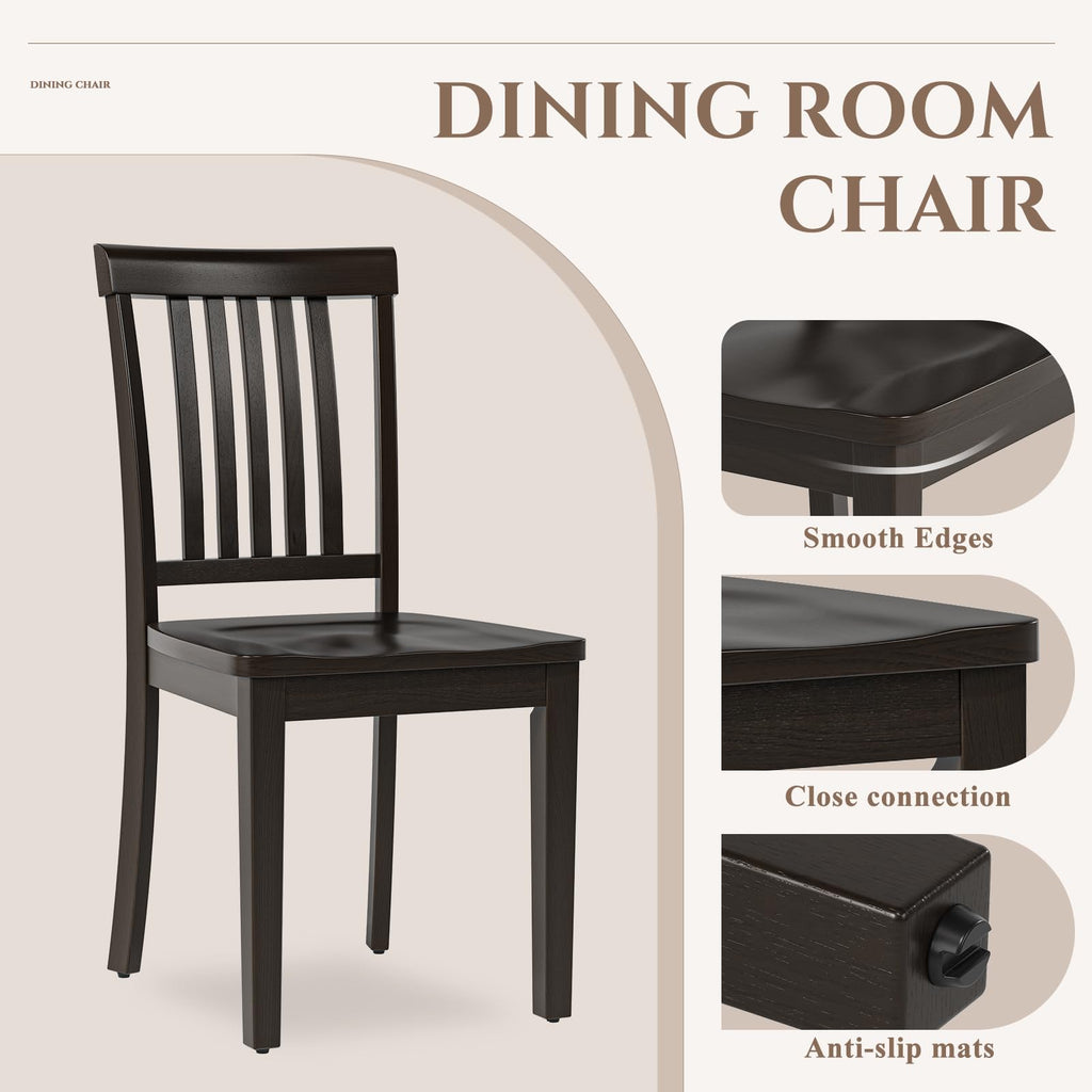 Wooden Dining Room Chairs Set of 2, Spindle High Back Windsor Kitchen Side Chair, Farmhouse Dining Chairs, Dark Brown