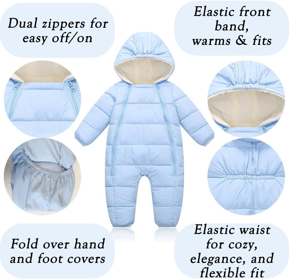 Infant Toddler Snowsuit Cute Winter Coat Warm Hooded Jumpsuit for Boys Girls