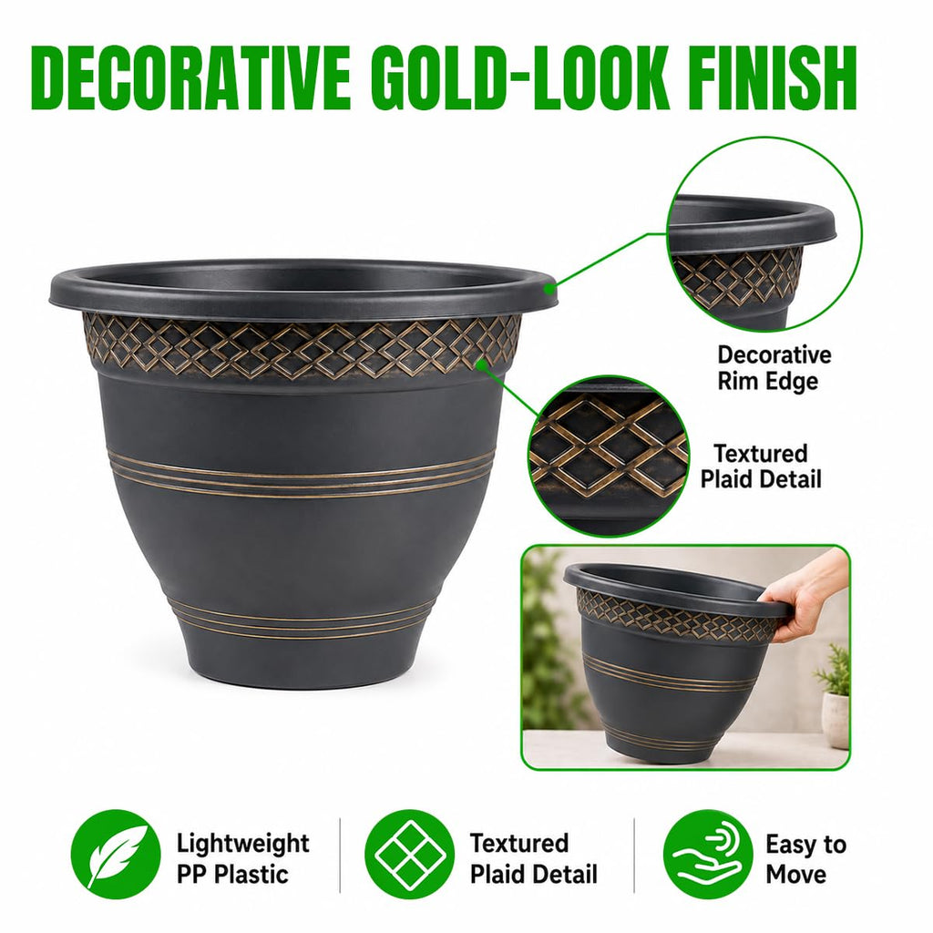 16 Inch Outdoor Planters, 4 Pack, Gold Plaid