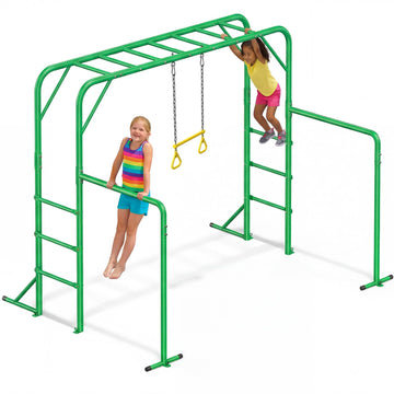Monkey Bars for Kids Backyard with Dual Gym Bars & Trapeze Swing