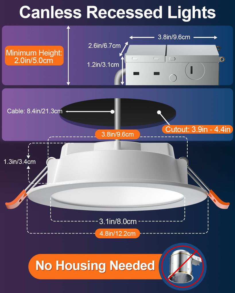 4 Inch Smart Recessed Lighting, Bluetooth RGB LED Recessed Light
