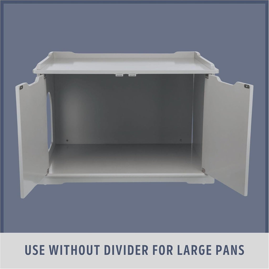 XL Furniture Litter Box Enclosure (White), Hidden Litter Box for Cats with Openings on Either Ends & Large