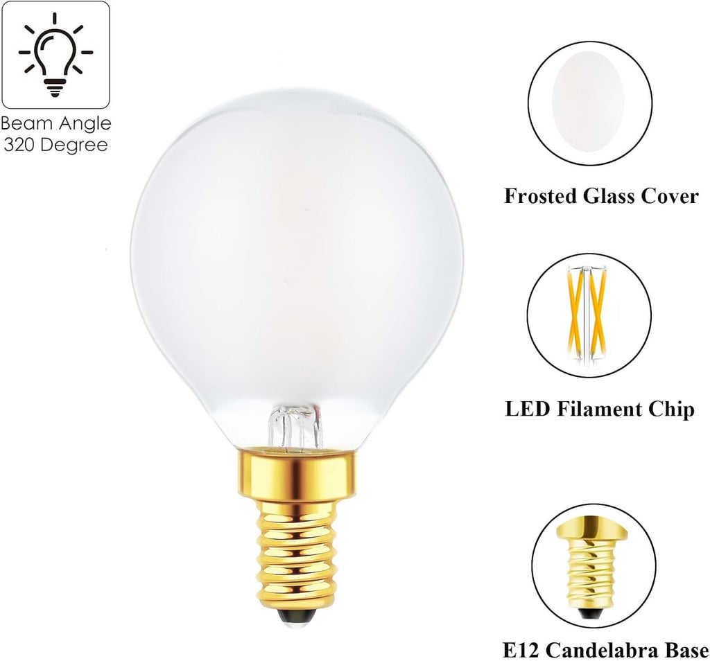 G16.5 Light Bulb 40 Watt Equivalent E12 Candelabra Base Globe LED Bulbs, E12 LED Globe Bulb Dimmable 4W 2700K Warm