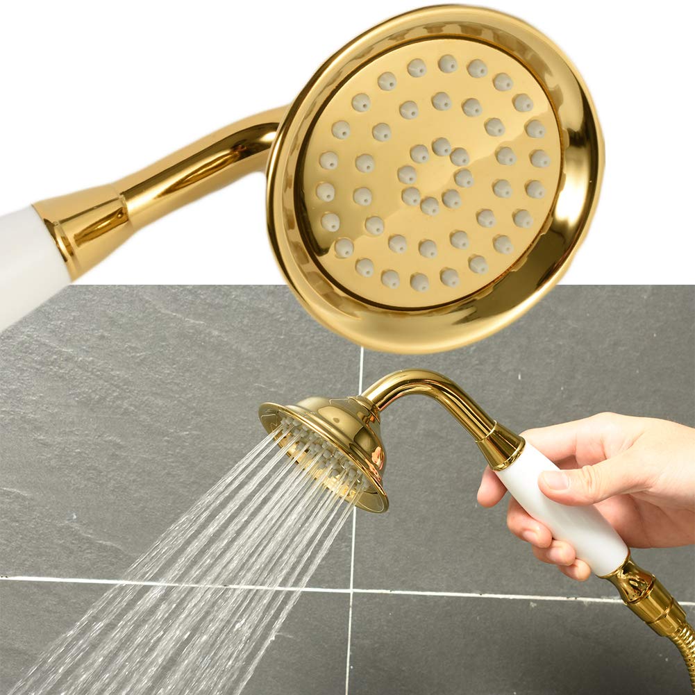 Vintage Hand-held Shower Rain Sprayer Telephone Shaped Ceramic Shower Head with 59 Inch Hose (Gold Finish)