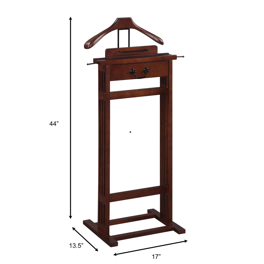 Mission Wardrobe Wood Valet Stand with Drawer, Contour Hanger, Trouser Bar, Tie & Belt Hooks and Shoe Rack