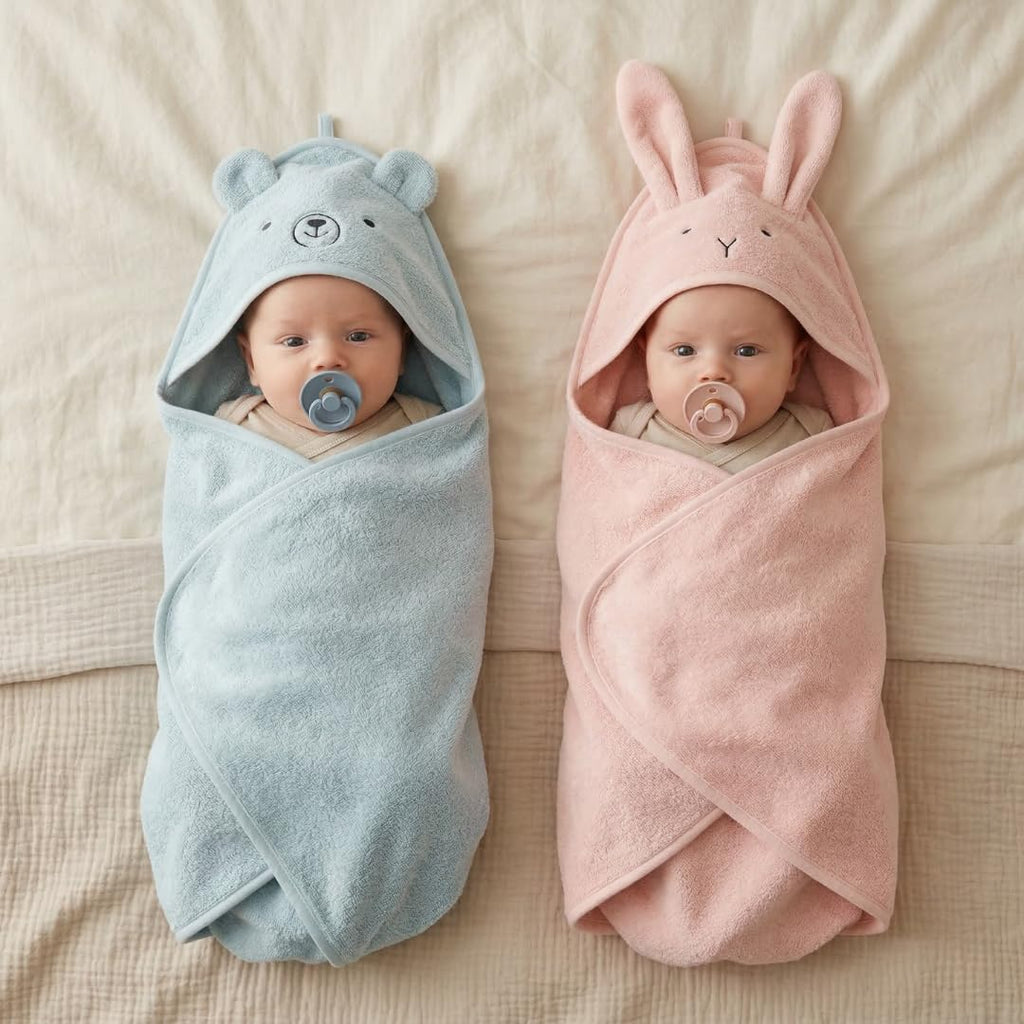 Hooded Baby Bath Towel, 100% Organic Cotton, Super-Soft 32"x32"