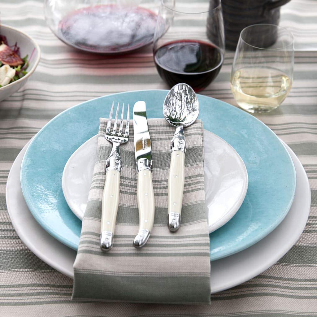 Laguiole Debutant 24 Piece Flatware Set, Steak Knives, Forks, Soup Spoons, Teaspoons, Black, Made In France...