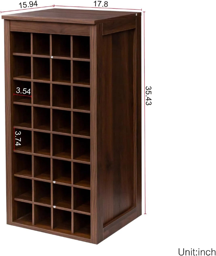 8-Tier Freestanding Wine Rack Wood, 32 Bottles Wine Rack Counter for Small Space, Farmhouse Stackable Modular Wine
