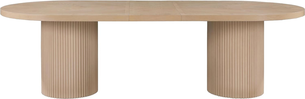 725Oak-T Belinda Collection Mid-Century Modern Solid Wood White Oak Veneer Dining Table, Oval Design, Fluted Bases, 2