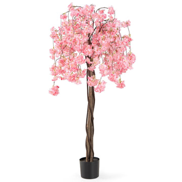 5.5FT Artificial Cherry Blossom Tree, Fake Flower Tree, Faux Floral Plant Blooming Tree Pot with Pink Flowers, Tall