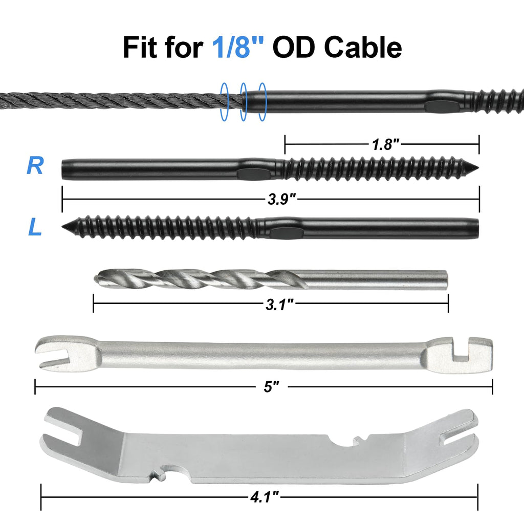 100 Pack 1/8" Cable Railing Hardware Kit Swage Lag Screws Left and Right Handed Thread for Wood Post T316 Stainless