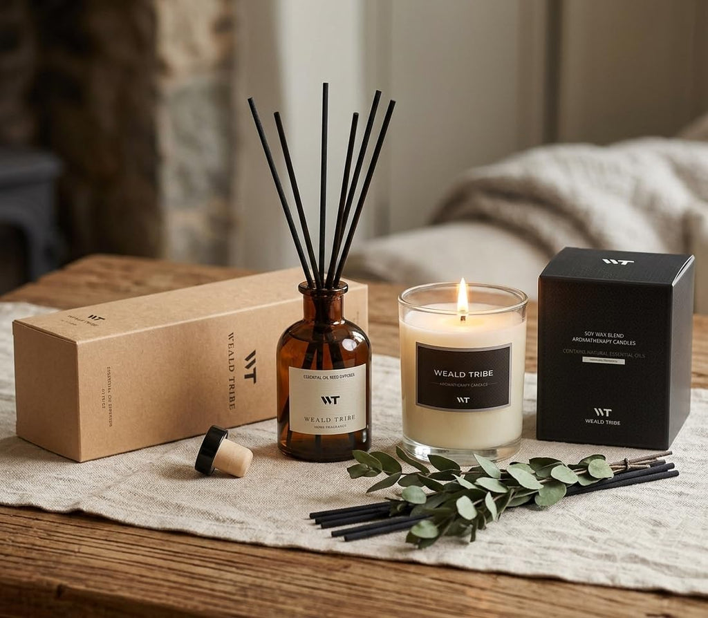 Flower Reed Diffuser Set Eucalyptus & Lavender Scent for Room Bathroom Accessories Shelf Decor & Air Fresheners