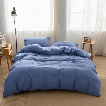 Bedding Duvet Cover Set100% Washed Cotton Duvet Cover Linen Like Textured Breathable Durable Soft Comfy(, Navy