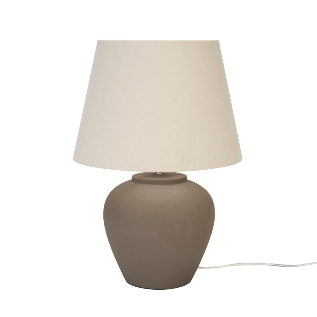 Home 20" Brown Matte Ceramic Table Lamp with Fabric Shade, Bedside Nightstand Lamp