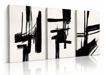 Black and White Abstract Wall Art Set of 3, Modern Minimalist style Canvas