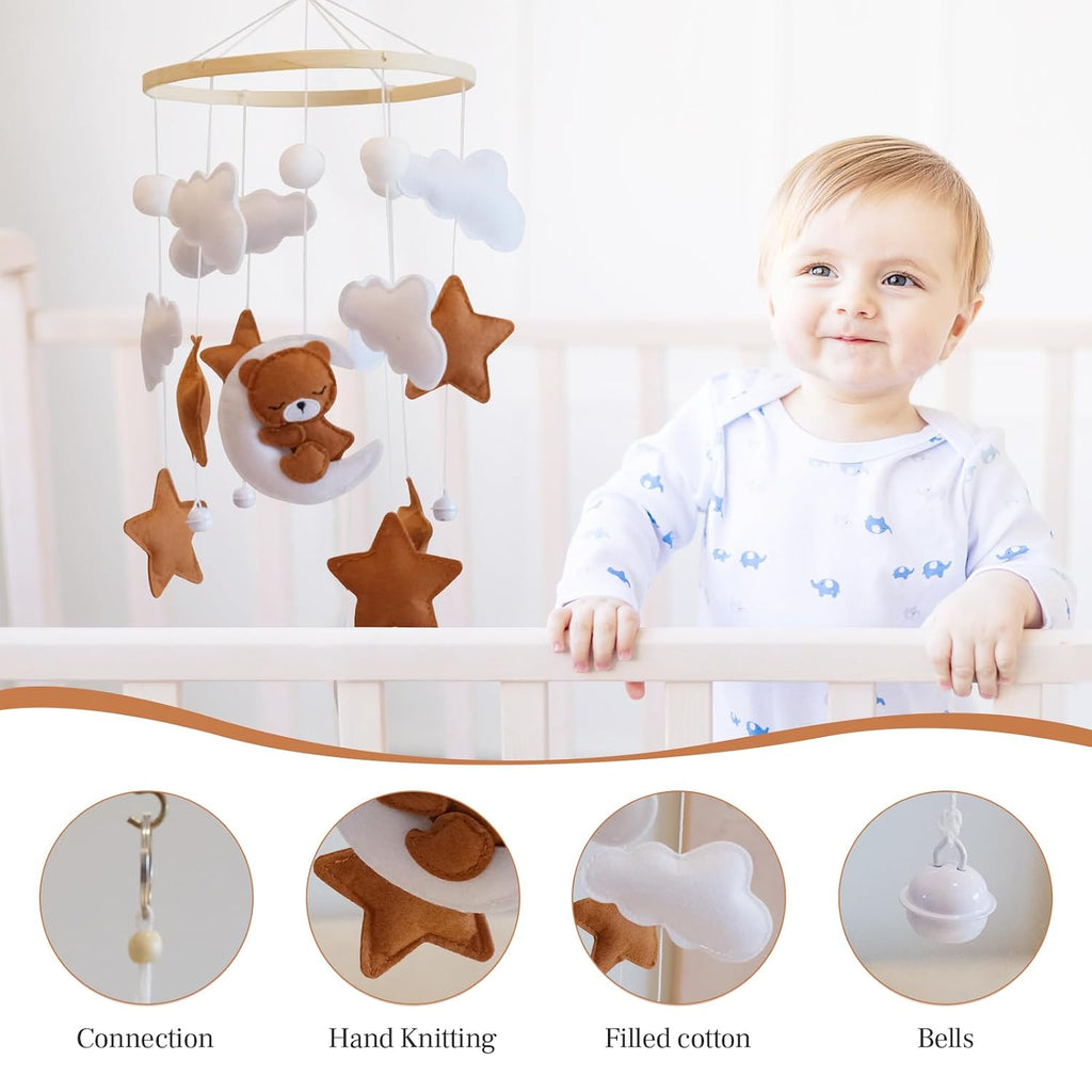 Baby Crib Mobile - Bear Mobile for Crib, Felt Cloud Nursery for Boys and Girls, Baby Bassinet Mobile Toy - Shower Set