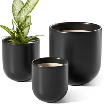 6, 8 & 10 Inch Ceramic Planter Set for Indoor Plants, Black